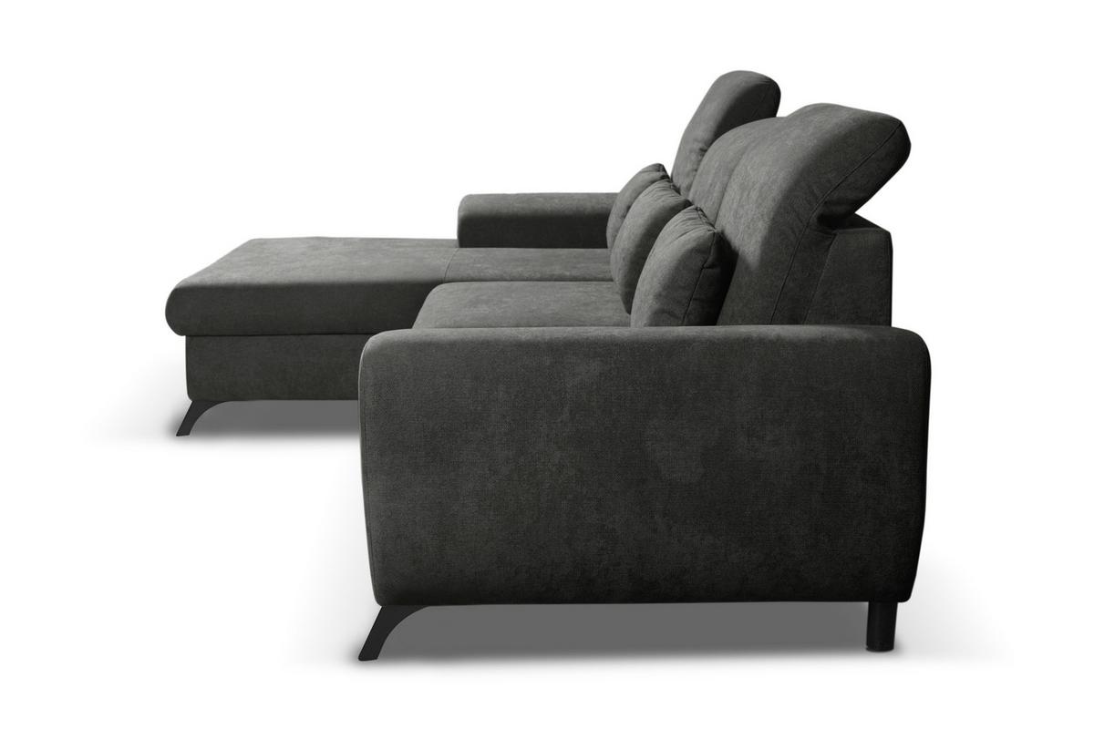 ECKSOFA LUCE L-S Grau Plüsch-Stoff mit Schlaffunktion - Grau, Holz (279/172cm) - MASSENO