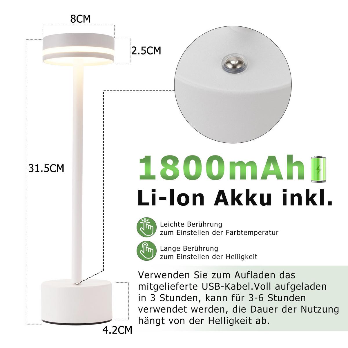 TISCHLEUCHTE Brenning 8/8/31.5 cm（2er-set） - Weiß, Kunststoff/Metall (8/8/31.5cm) - ZMH