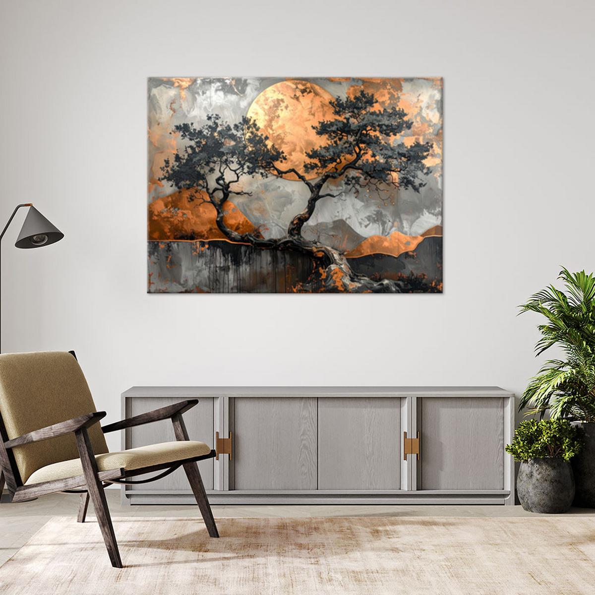 LEINWANDBILD, Grunge Bäume Landschaft mit Kupfereffekt - Grau, Textil (45/30cm) - Feeby