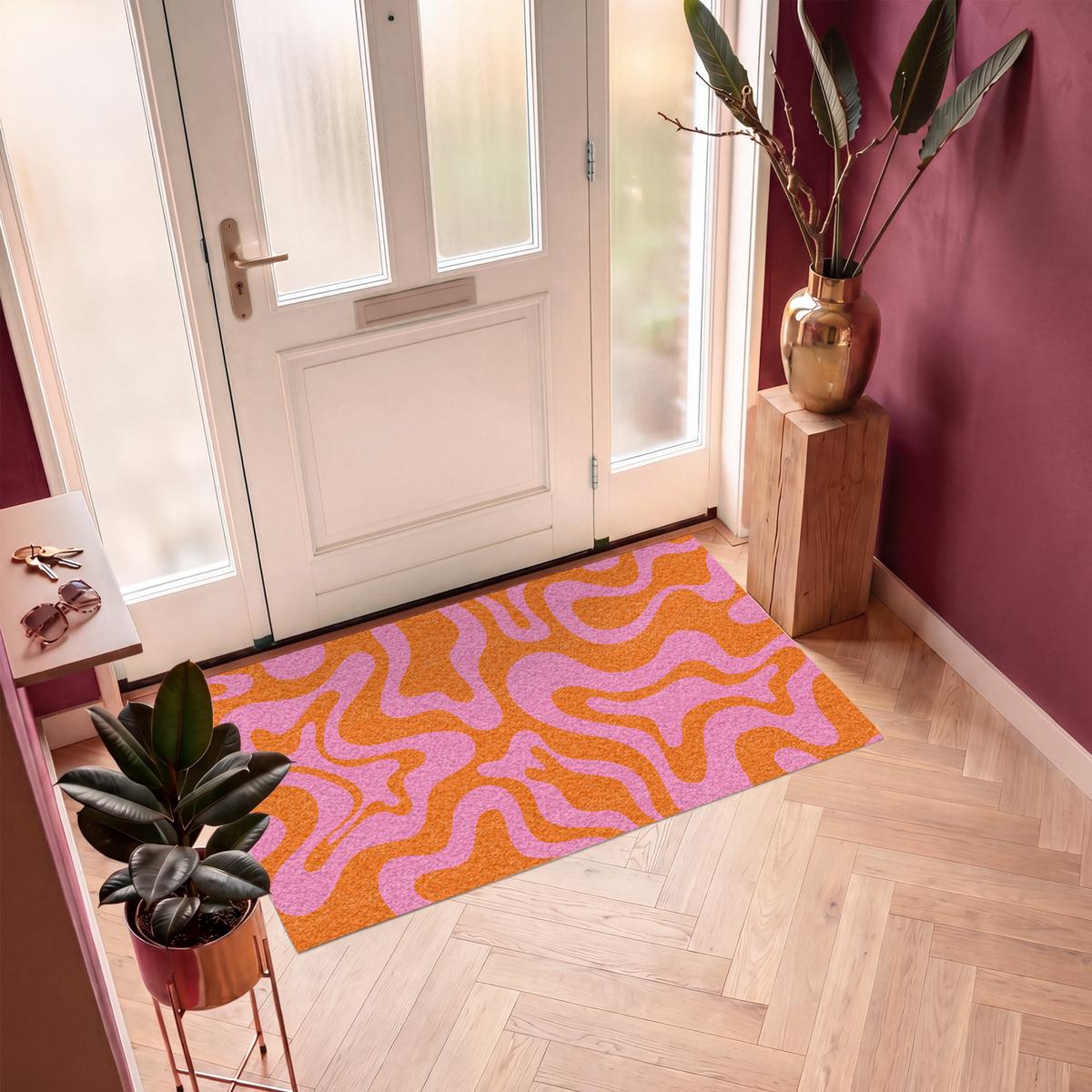 FUSSMATTE Muster - Rosa - Orange - Abstrakt - Modern Türmatte 150x90 cm - Pink, Kunststoff (150/0.4cm) - MuchoWow