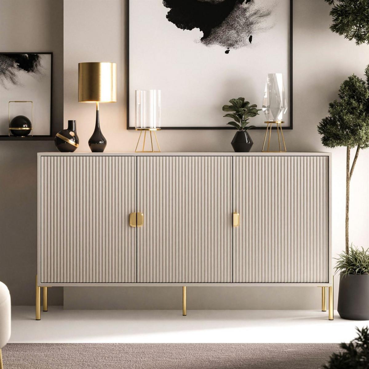 KOMMODE DALIA 3D - Kaschmir/Goldfarben, Holzwerkstoff (154/84/49cm) - Lookway