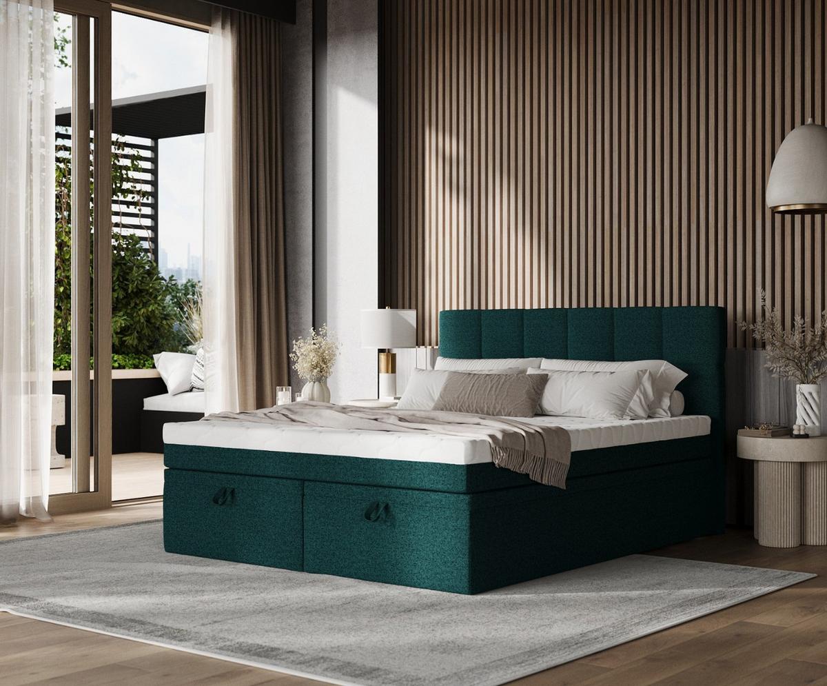 BOXBETT Elano 160/200 cm Grün im Riva Stoff - Schwarz/Grün, Holz/Holzwerkstoff (160/200cm) - AltaBeds
