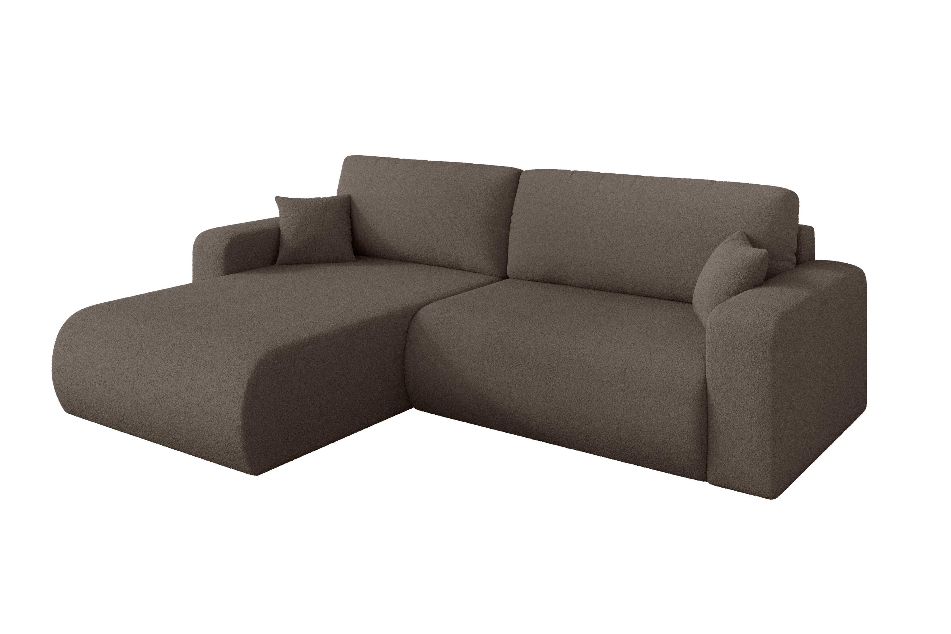 ECKSOFA mit Schlaffunktion Ottomane Links BERY-L 276x193x88 Braun Bouclé - Schwarz/Braun, Holzwerkstoff/Kunststoff (276/193cm) - ALTDECOR
