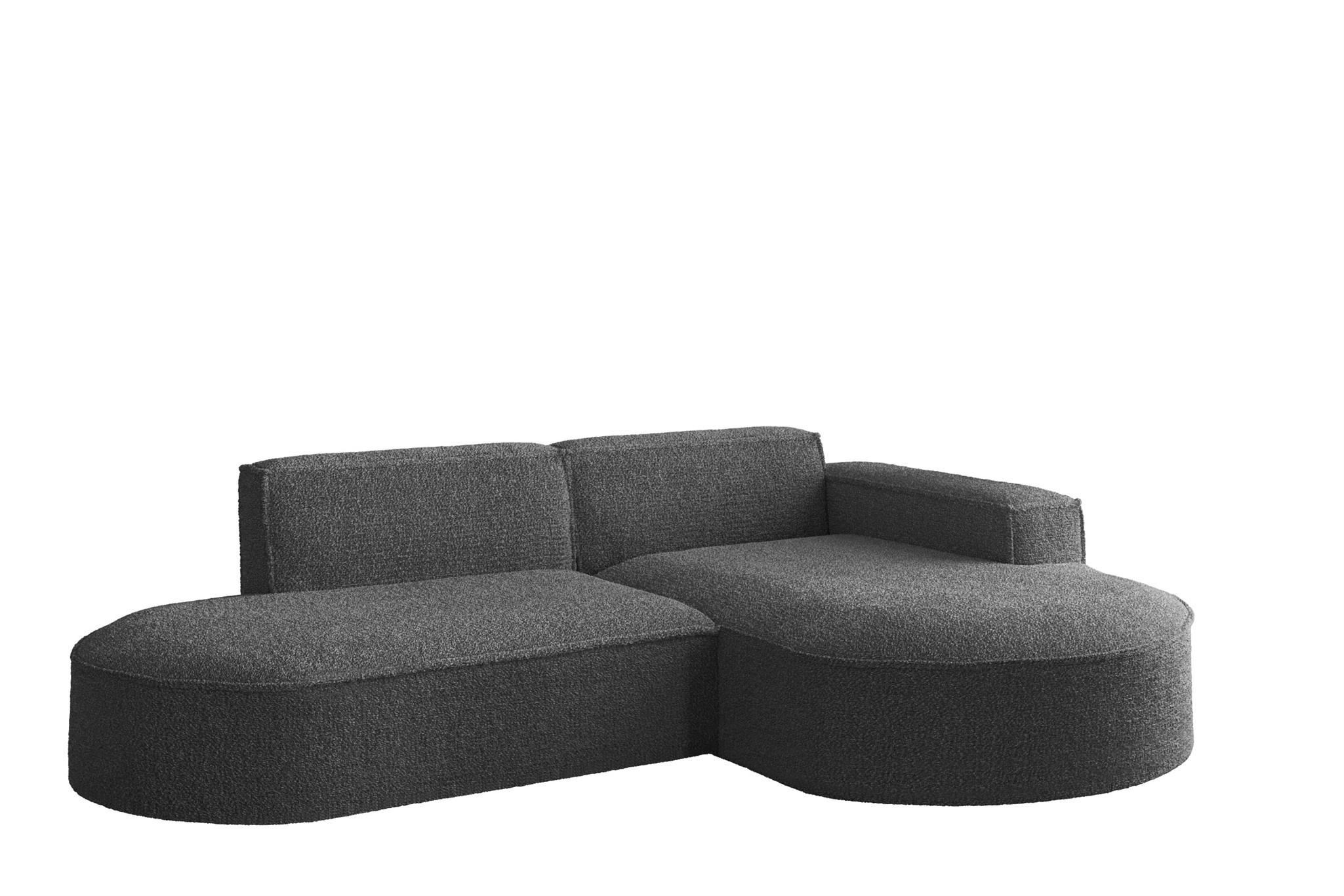 ECKSOFA Palma Xs Ottomane Ascot Bukla - Graphitfarben, Holzwerkstoff/Textil (236/165cm) - Fun Möbel