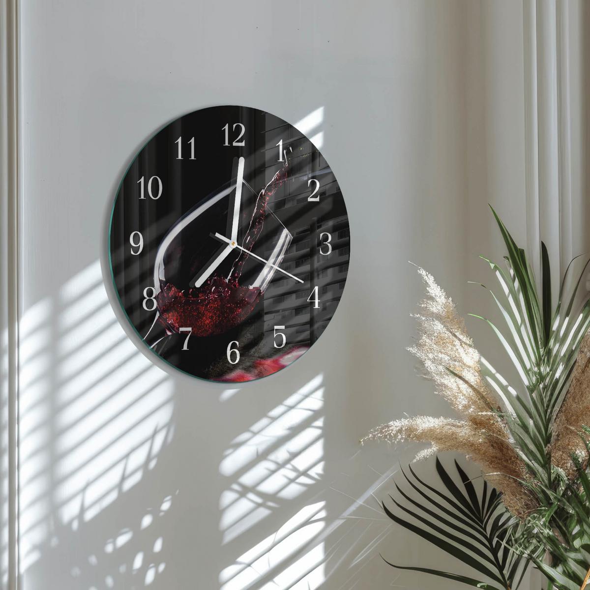 WANDUHR aus Glas Ø30 cm - Wein - Schwarz, Glas (30/30/0.4cm) - TULUP