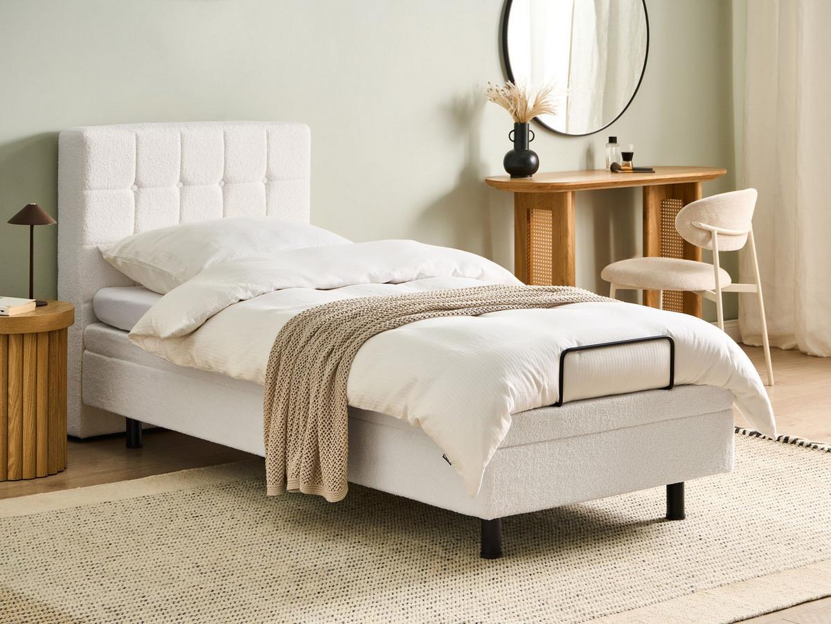 BETT verstellbar 90/200 cm Bouclé Cremeweiß Duke - Creme, Textil (90/200cm) - Beliani