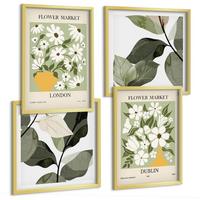 BILDER SET 4er Set - 50x50 cm & 40x60 cm Goldrahmen - Blumenmuster London Dublin - Goldfarben, Kunststoff (50/50cm) - TULUP