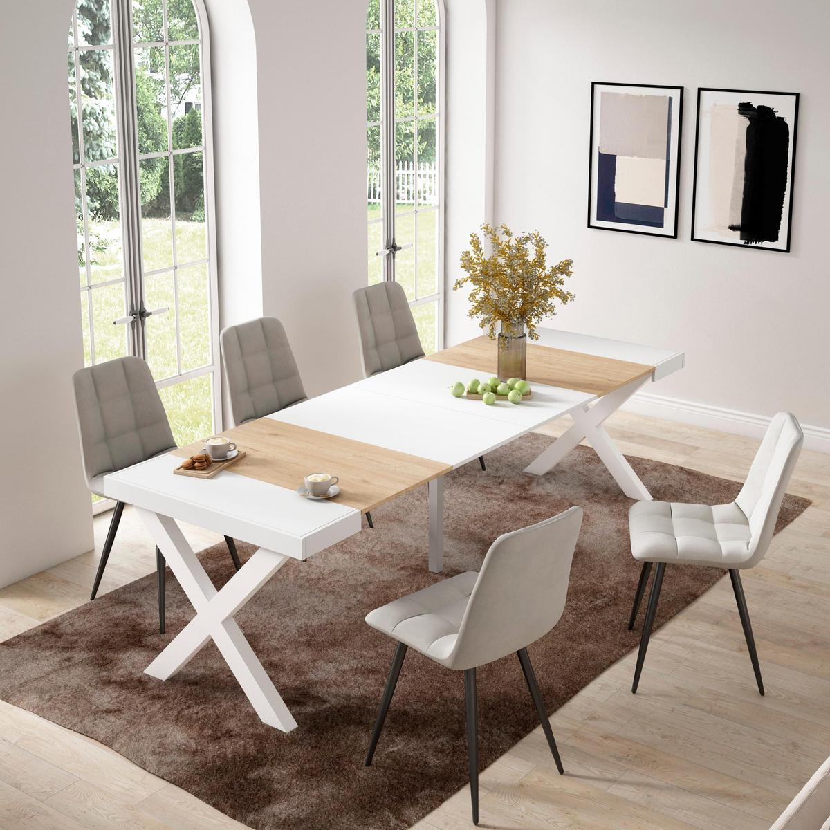 KONSOLENTISCH ausziehbar 58 bis 262cm, für 12 Gäste, eiche weiß, 90/58/73cm - Eichefarben/Weiß, Holzwerkstoff (90/262/73cm) - Skraut Home