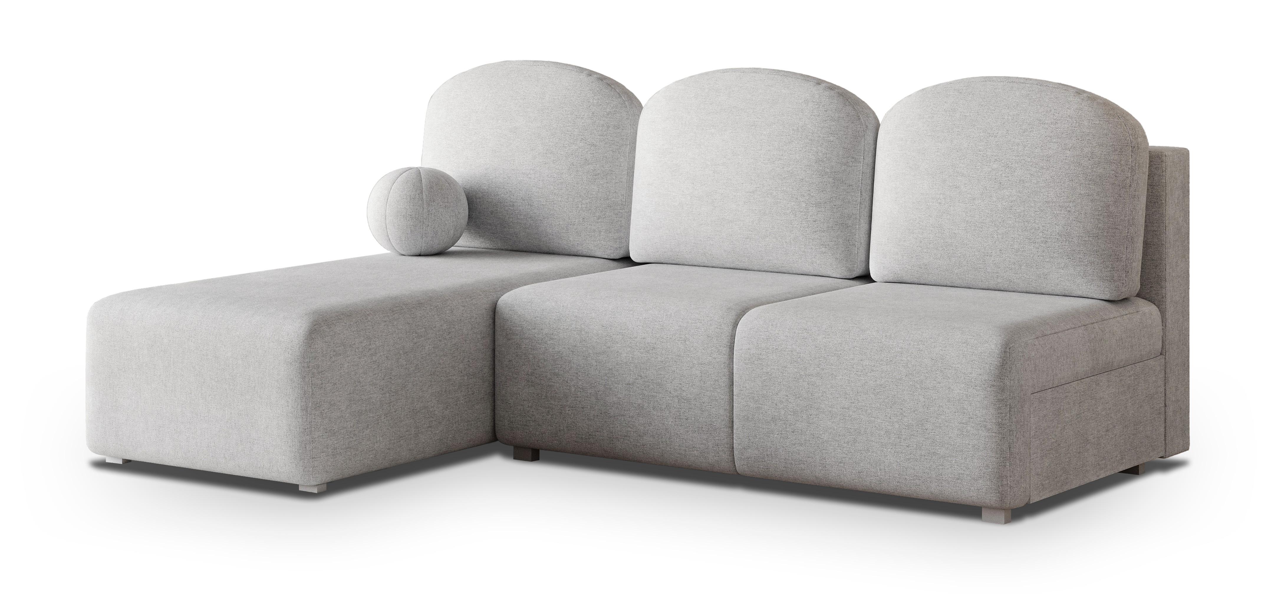 ECKSOFA TRAMA Hellgrau Geflochtener Stoff mit Schlaffunktion - Hellgrau, Holz (200/143cm) - MASSENO