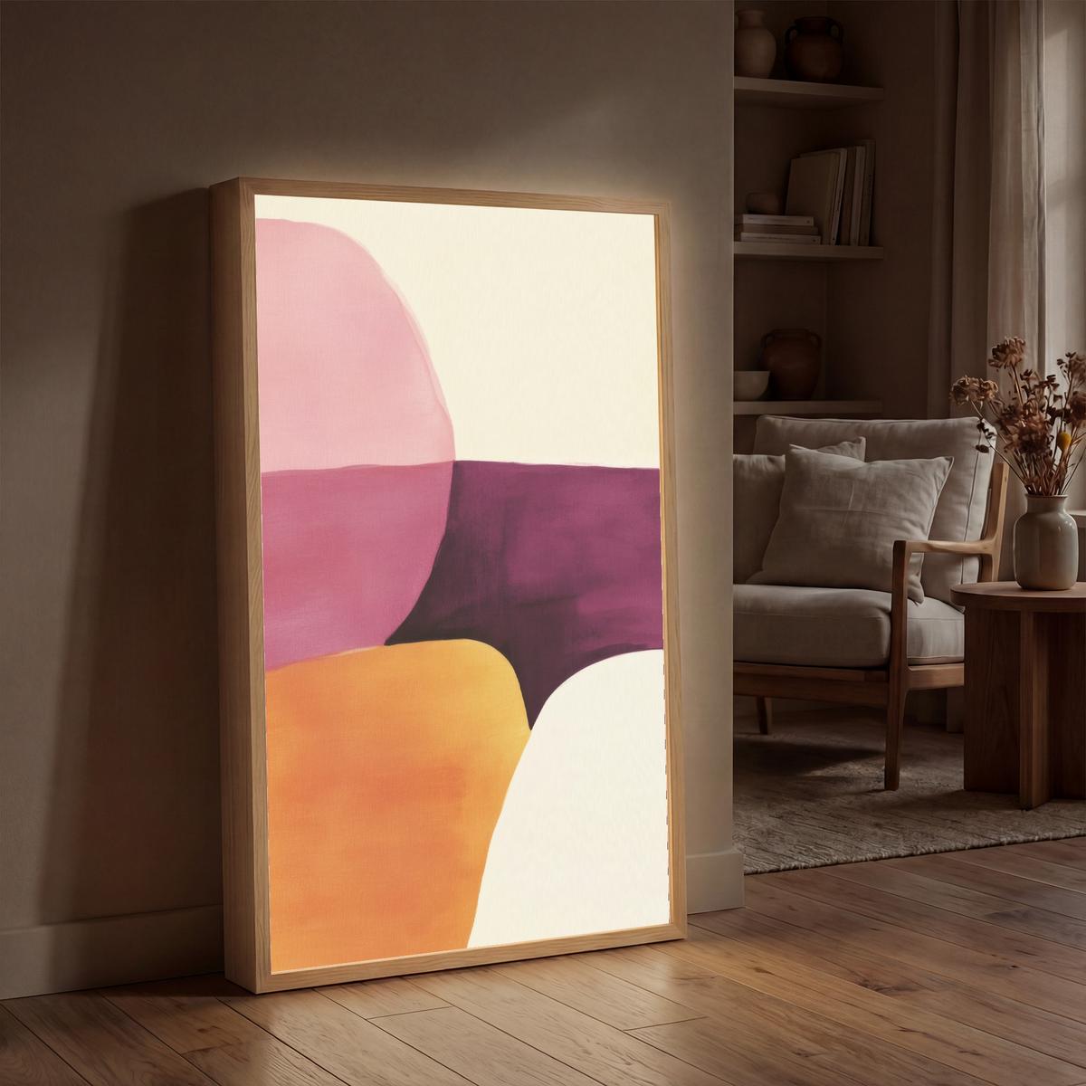 WANDLEUCHTE MIT AKKU Formen - Abstrakt - Farbenfroh 70x100 cm - Rosa, Holzwerkstoff (70/100/8cm) - OnlyWow