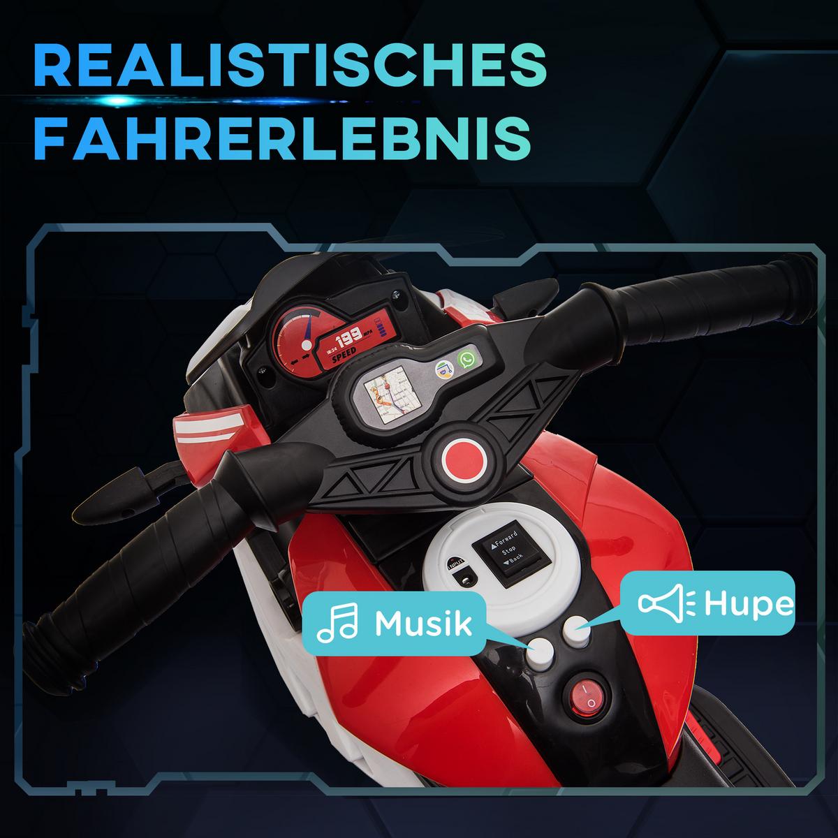 KINDER Elektromotorrad Kindermotorrad Kinderfahrzeug 3km/h - Rot/Schwarz, Kunststoff/Metall (86/42/52cm) - HOMCOM