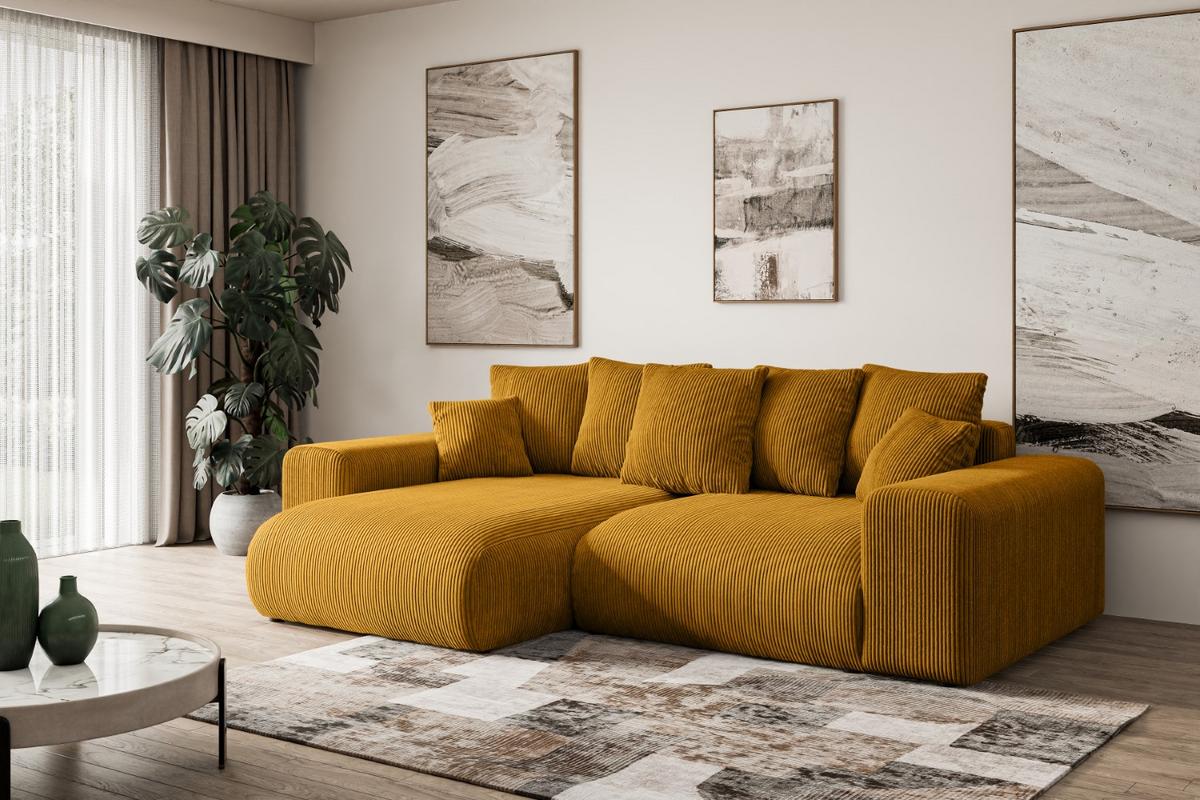 ECKSOFA Ottomane links ESKAR-L 266x176x72 Currygelb Cord - Currygelb/Schwarz, Holzwerkstoff/Kunststoff (266/176cm) - ALTDECOR