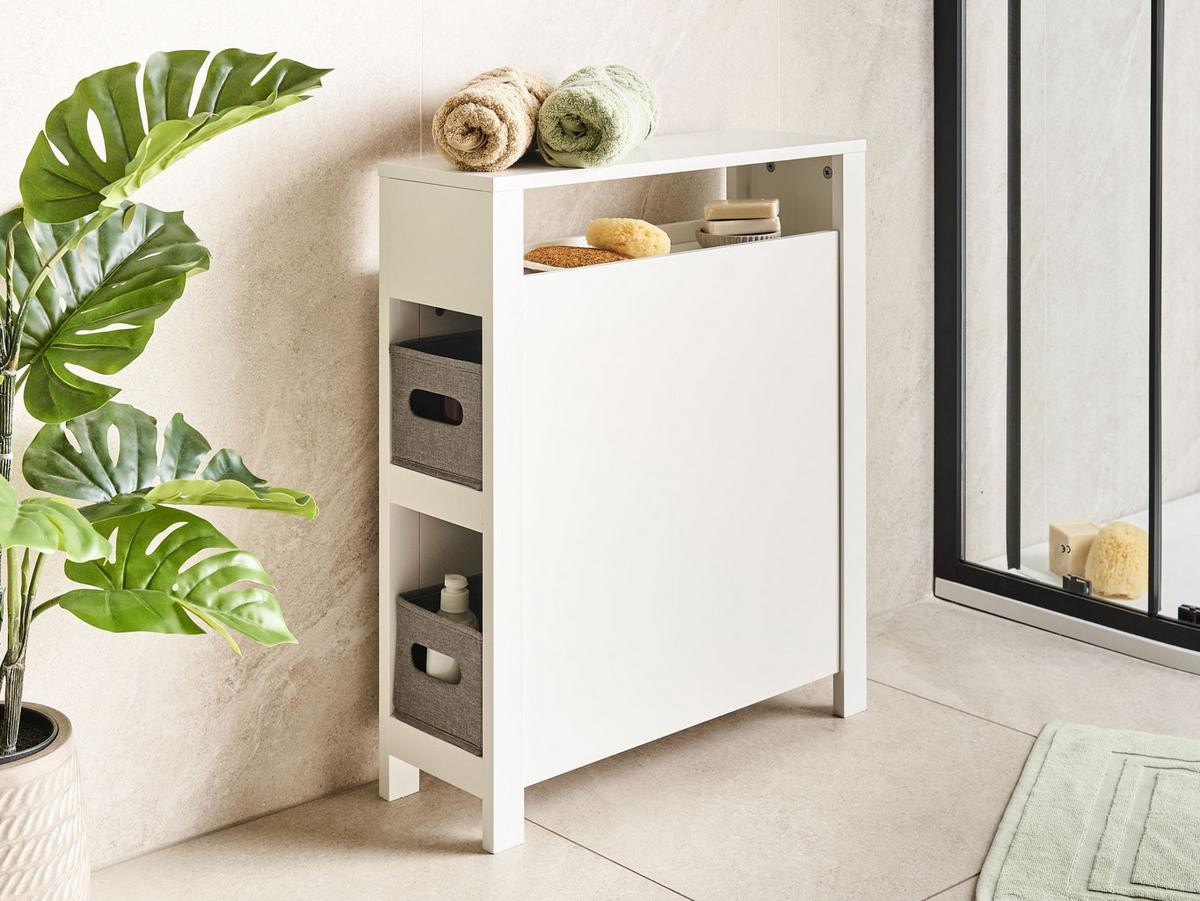 BADEZIMMERSCHRANK 20 cm Weiß Cachi - Dunkelgrau/Weiß, Holzwerkstoff (20/70/60cm) - Beliani