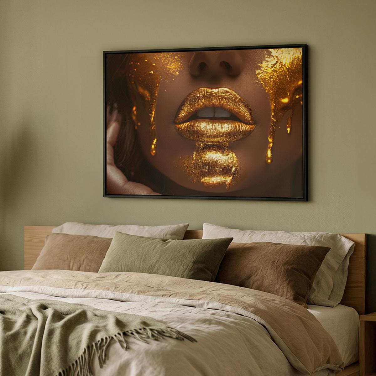 LEINWAND Bilder mit Rahmen - Frau - Gold - Luxus - Porträt - 100x70 - Goldfarben, Textil (100/70cm) - MuchoWow