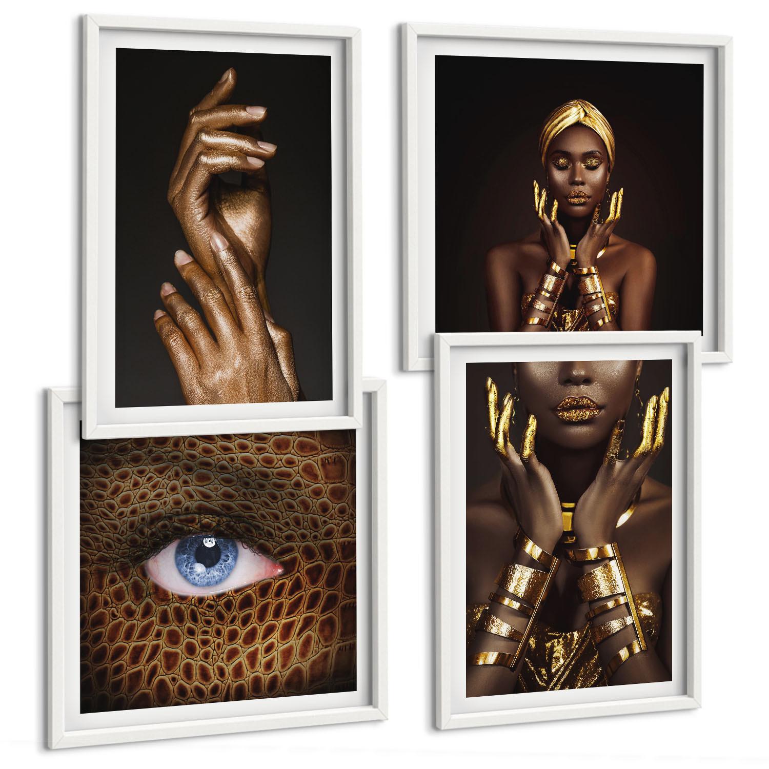 BILDER SET 4er Set - 50x50 cm & 40x60 cm Weißer Rahmen - Künstlerische Porträts von Frauen - Weiß, Kunststoff (50/50cm) - TULUP