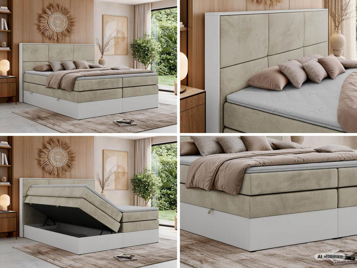 BOXSPRINGBETT DELVIT KING 200/200 - Beige Velvet - Topper Visco - H3 - Beige/Schwarz, Kunststoff/Textil (200/200cm) - MKS
