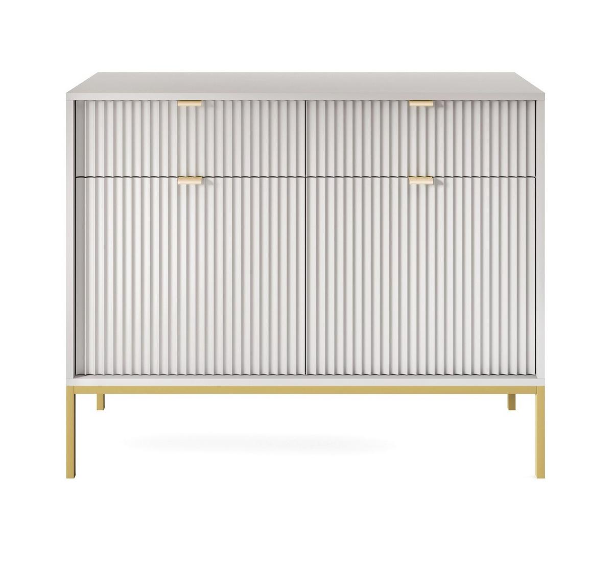 SIDEBOARD Eternas 2T 2S Grau 104/83/39 cm – goldene Füße, mit geriffelten Fronten - Goldfarben/Grau, Holzwerkstoff (104/83/39cm) - AX Living