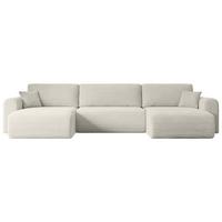 WOHNLANDSCHAFT mit Schlaffunktion und Bettkasten ORRO-U - 362x145x83 cm Creme Cord - Hellgrau/Creme, Holzwerkstoff/Kunststoff (362/83/145cm) - ALTDECOR