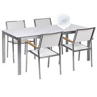 GARTENMÖBEL SET 4-Sitzer Keramik-Glas Marmor Optik cm Textil weiß Cosoleto/Grosseto - Silberfarben/Weiß, Glas - Beliani