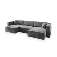 WOHNLANDSCHAFT SARMO M Grau Velours-Stoff mit Schlaffunktion - Grau, Holz/Kunststoff (347/70/148cm) - MASSENO
