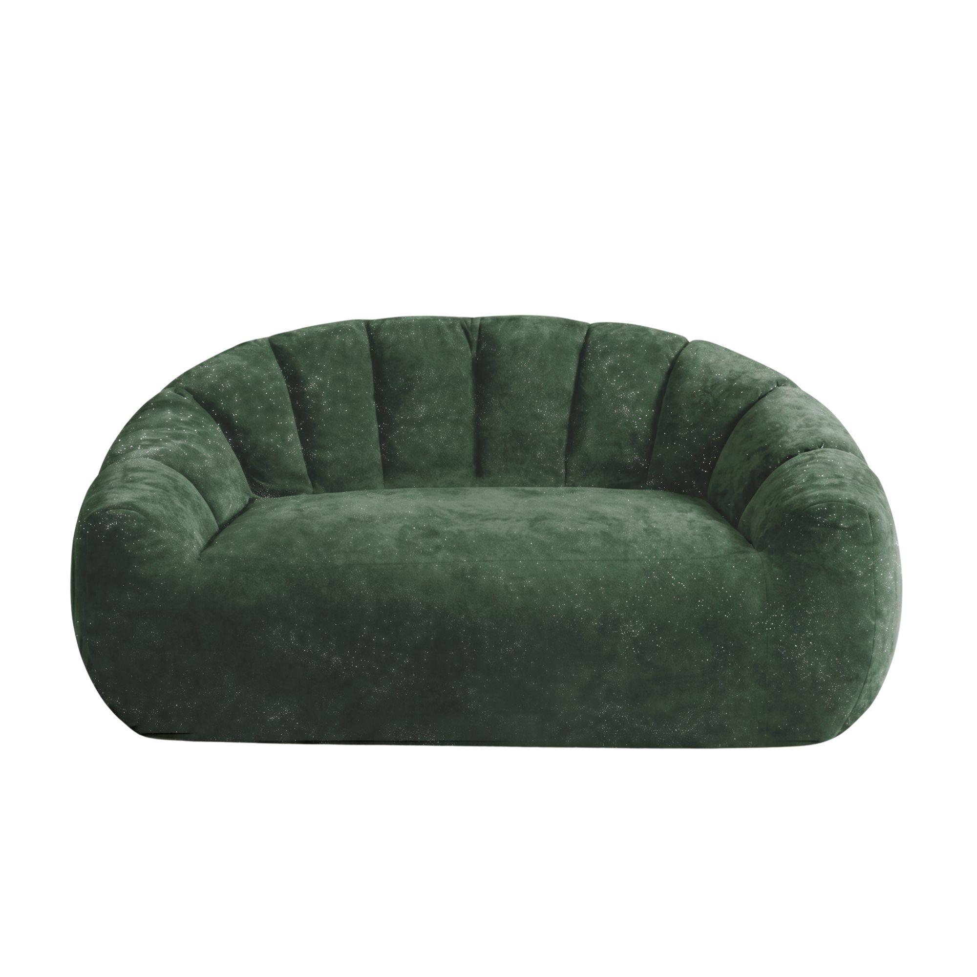 2-SITZER SOFA aus Flanell mit skulpturaler Wellen-Rückenlehne - Grün, Textil (140/61/98cm) - Urban Meuble