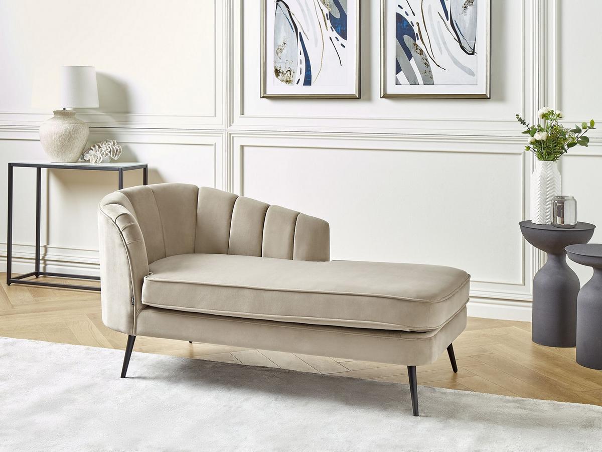 CHAISELONGUE Samtstoff beige linksseitig Allier - Beige/Schwarz, Textil (150/75/76cm) - Beliani
