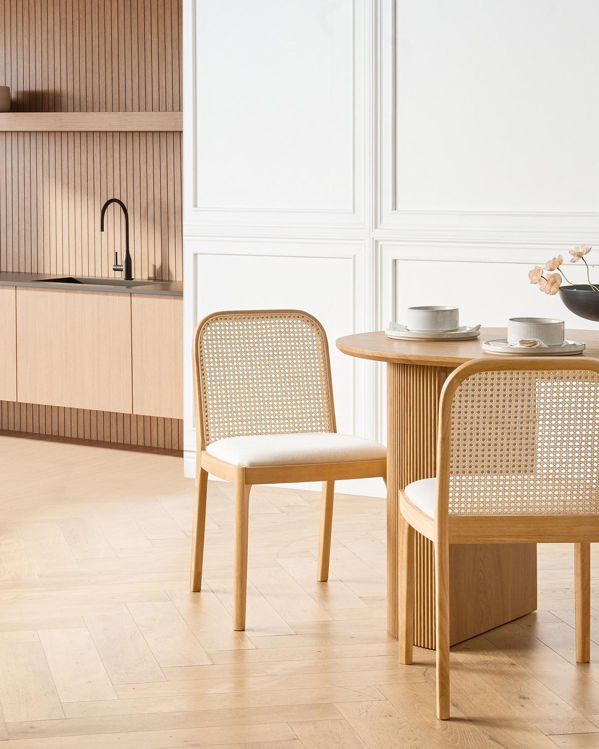 ESSZIMMERSTUHL 2er Set Stoff Hellbraun/Beige Edina - Beige/Braun, Holz/Textil (50/80/54cm) - Beliani