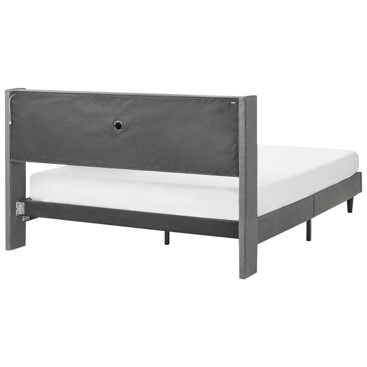BETT mit LED 160/200 cm Stoff Dunkelgrau Beaulieu - Dunkelgrau, Textil (160/200cm) - Beliani