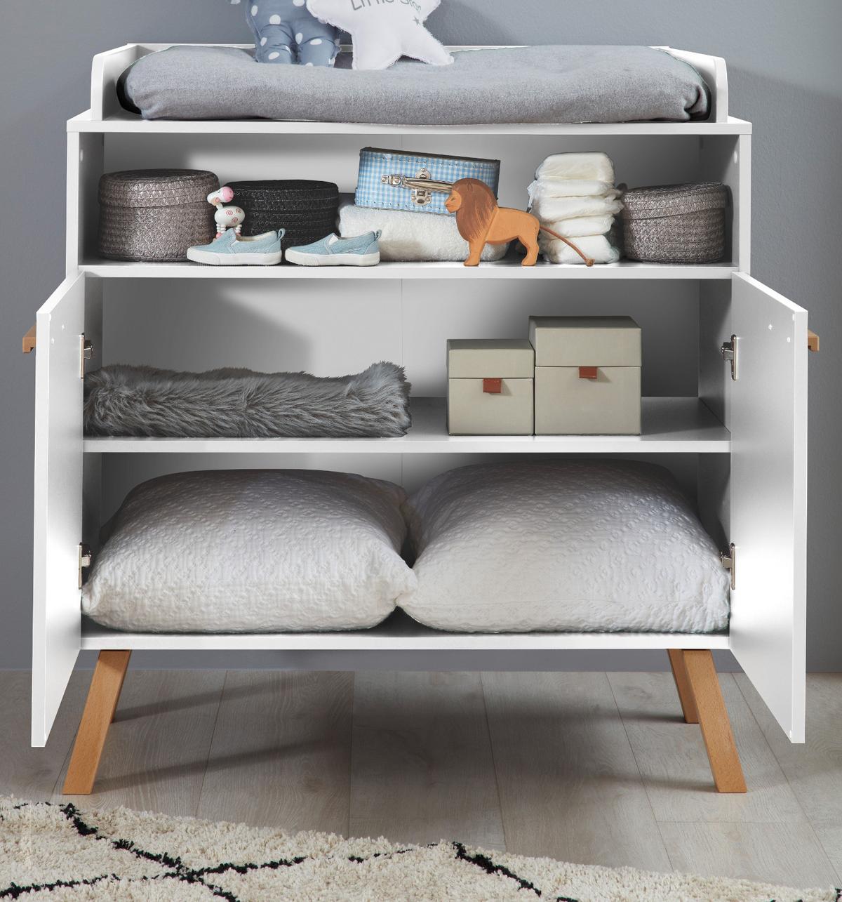 WICKELKOMMODE weiß matt mit Buche massiv, Wickeltisch 96 x 105 cm - Eichefarben/Buchefarben, Holz/Holzwerkstoff (78/105/96cm) - Top.Furn