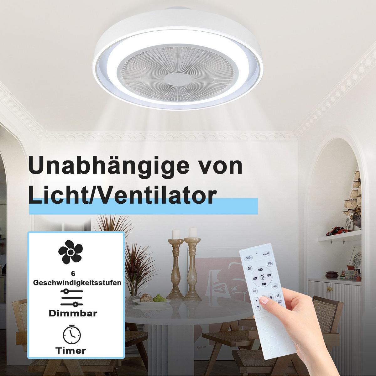 DECKENVENTILATOR Ennis II 50/50/21cm - Weiß, Metall (50/50/21cm) - Nettlife
