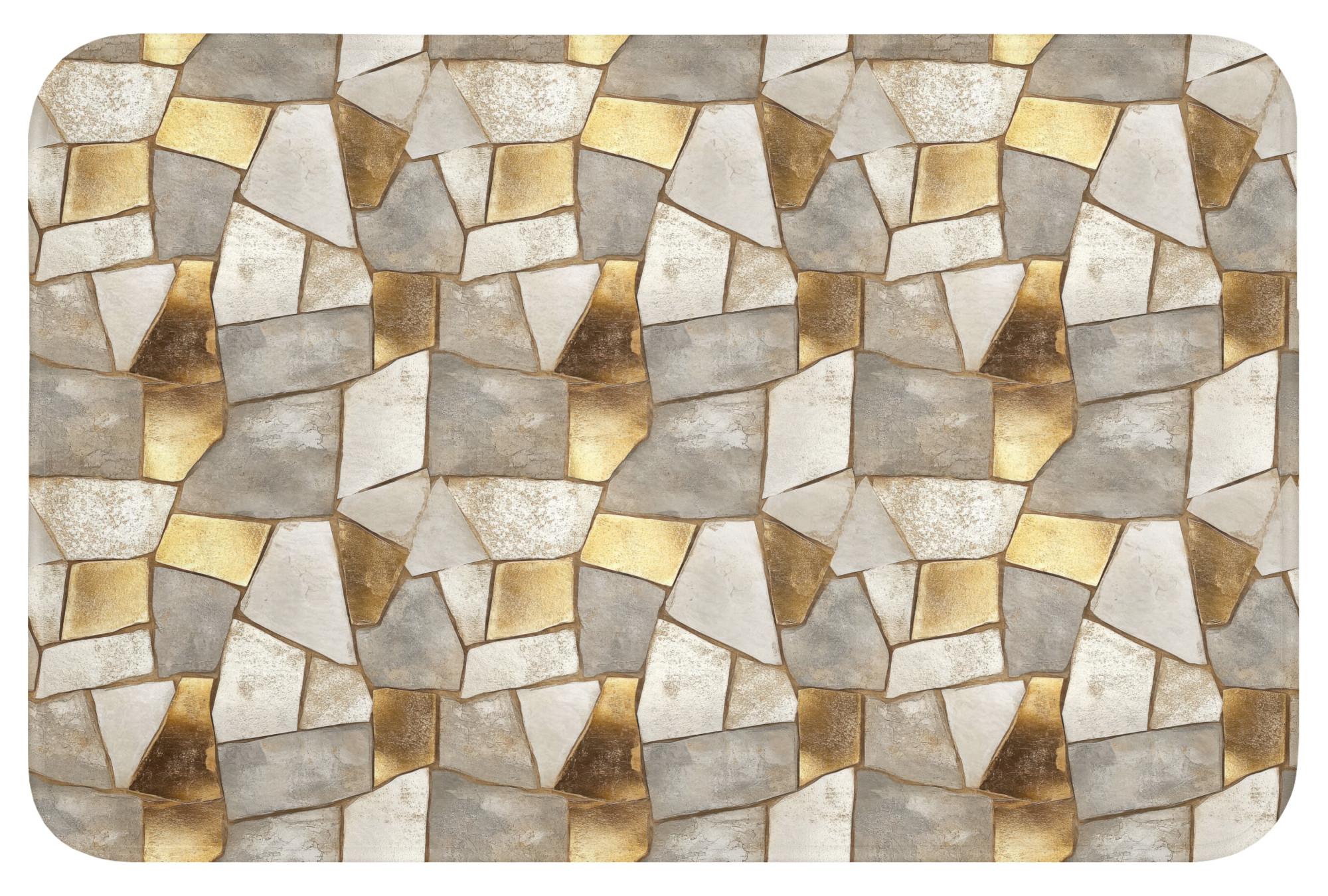 BADEMATTE Mosaik - Marmor - Gold Rutschfest 60x40 cm - Champagner, Textil (60/40cm) - OnlyWow
