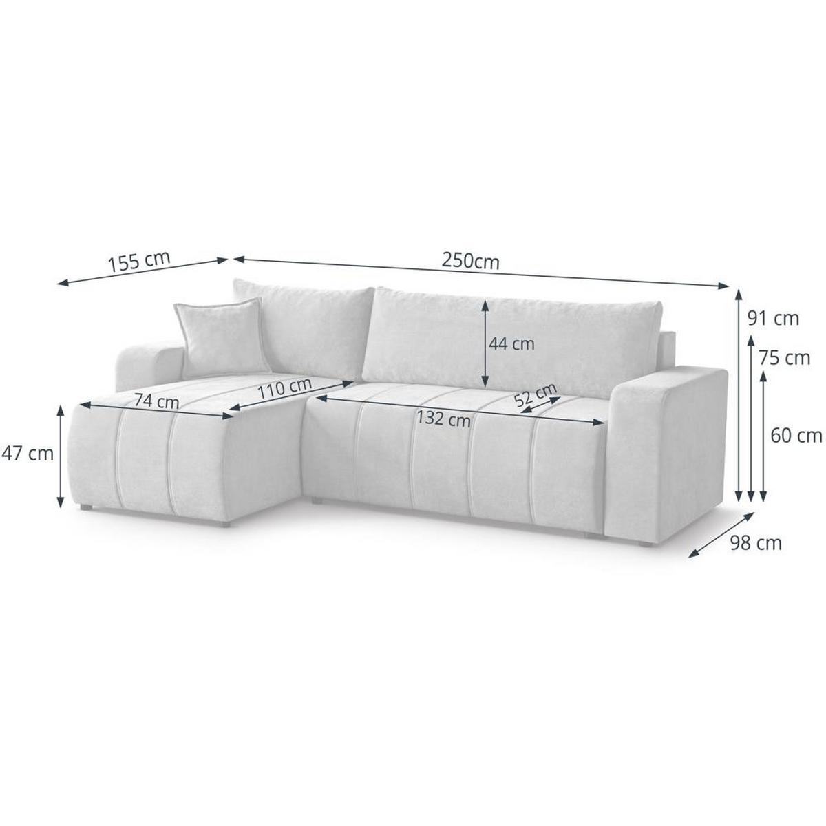 ECKSCHLAFSOFA Mori graphit - Graphitfarben/Schwarz, Kunststoff/Textil (250/155cm) - Beautysofa