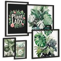 BILDER SET 5er Set - 50x50 cm & 20x30 cm & 40x60 cm Schwarzer Rahmen - Japanische Natur und Japandi-Stil - Schwarz, Kunststoff (40/60cm) - TULUP