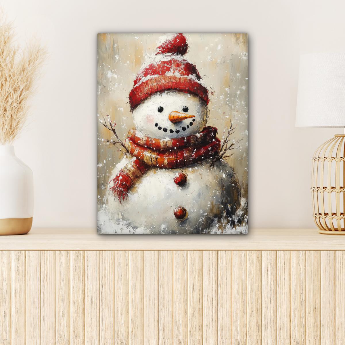 LEINWANDBILD Schneemann - Winter - Schnee - Beige Room Decor 30x40 cm - Weiß, Textil (30/40cm) - MuchoWow