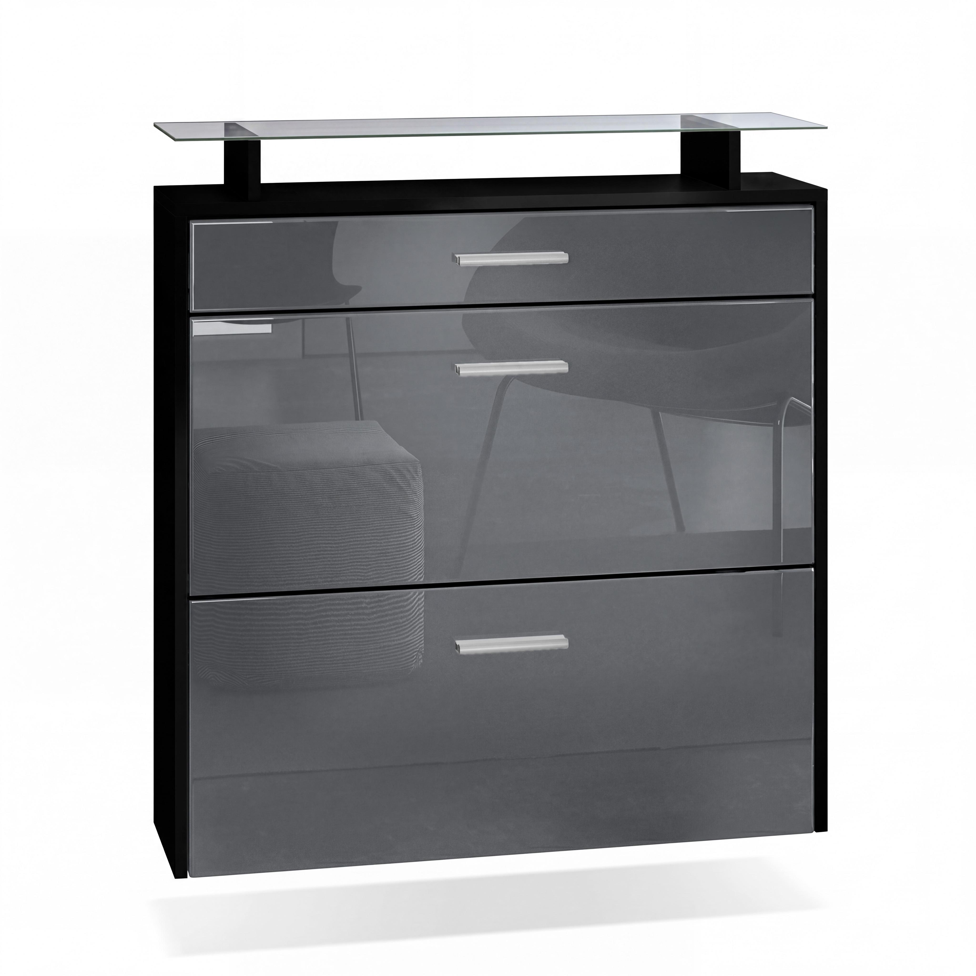 SCHUHSCHRANK Malea Front in Grau Hochglanz - Grau, Holzwerkstoff (89/96/23cm) - Vladon