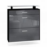 SCHUHSCHRANK Malea Front in Grau Hochglanz - Grau, Holzwerkstoff (89/96/23cm) - Vladon