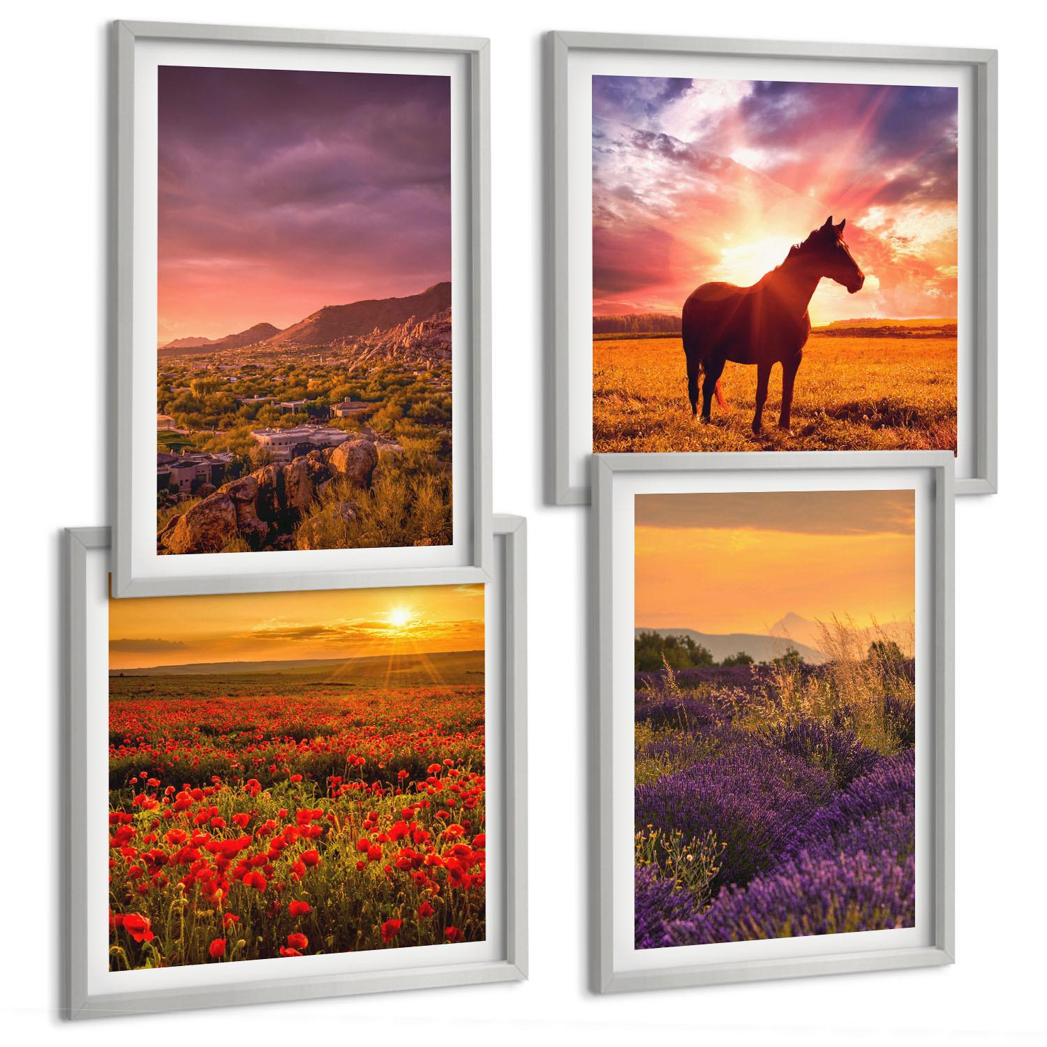 BILDER SET 4er Set - 50x50 cm & 40x60 cm Silberner Rahmen - Berglandschaft Rosslavendel - Silberfarben, Kunststoff (50/50cm) - TULUP