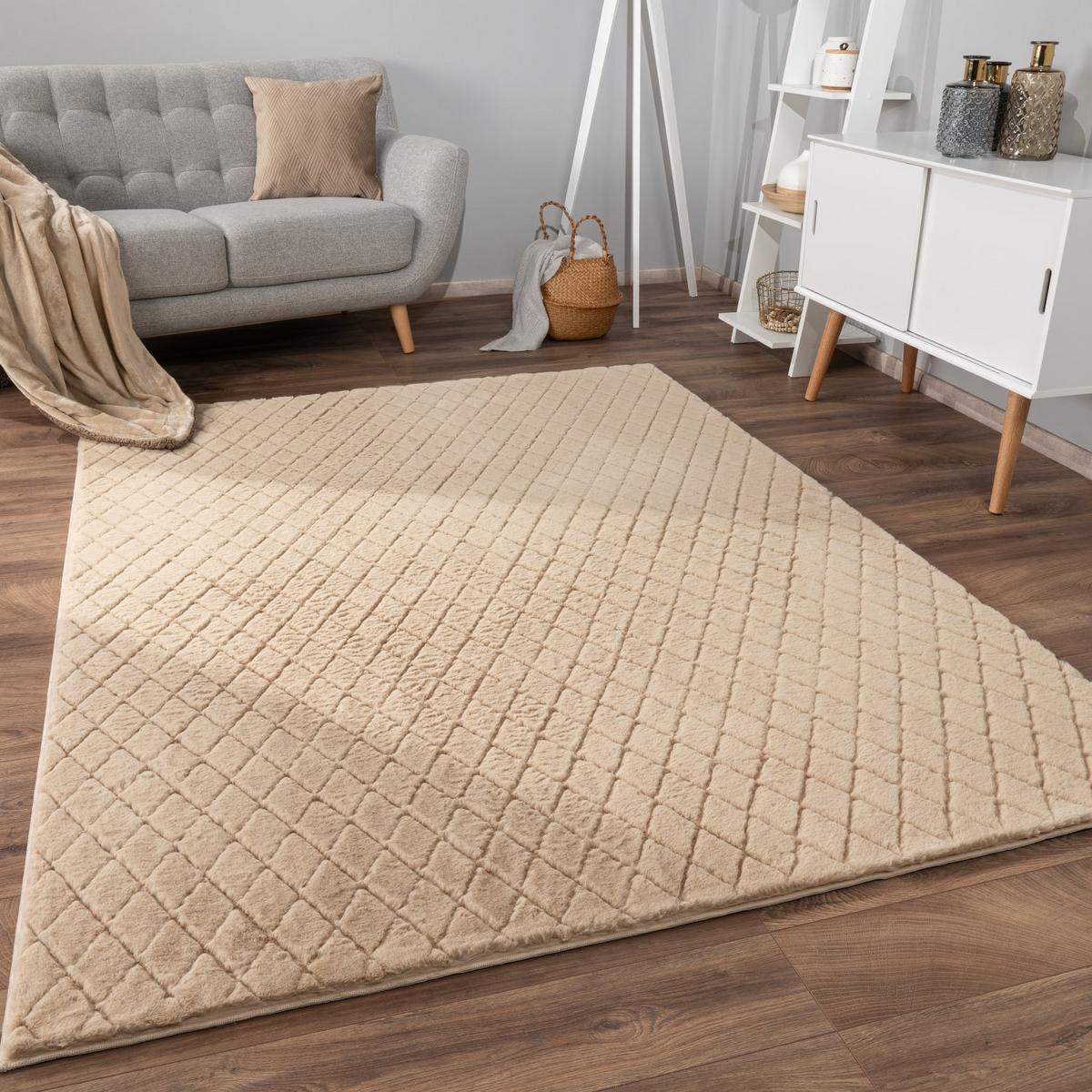 HOCHFLORTEPPICH, mit Struktur, Florhöhe 22 mm, Beige, 120 x 160 cm - Beige, Textil (160/120cm) - KADIMA DESIGN