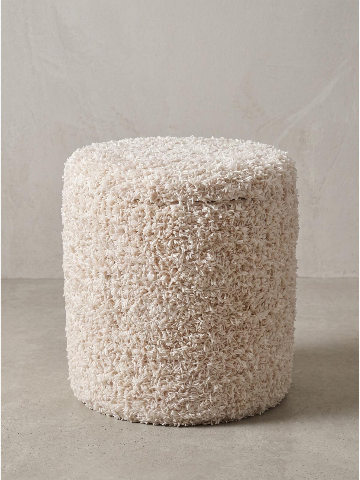 SITZHOCKER RHONE, Stoff, mit Textilbezug, Beige, Ø 40 x 45 cm - Beige, Textil (40/45/40cm) - KADIMA DESIGN