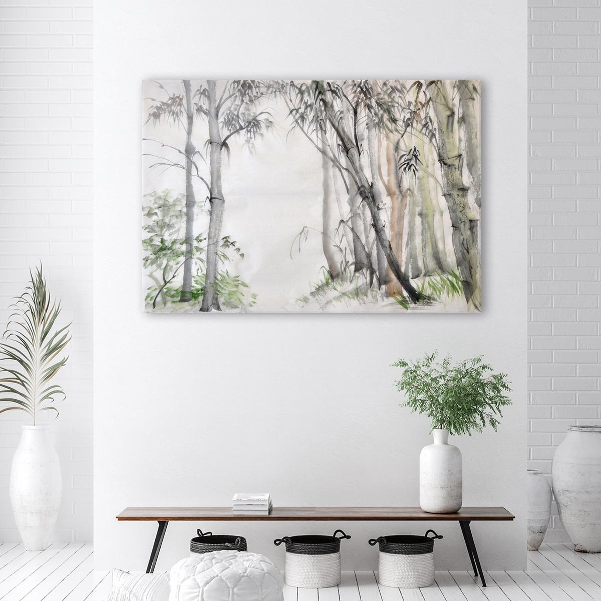 WANDBILD graue bäume wald gemalt - Grau, Textil (60/40cm) - Feeby