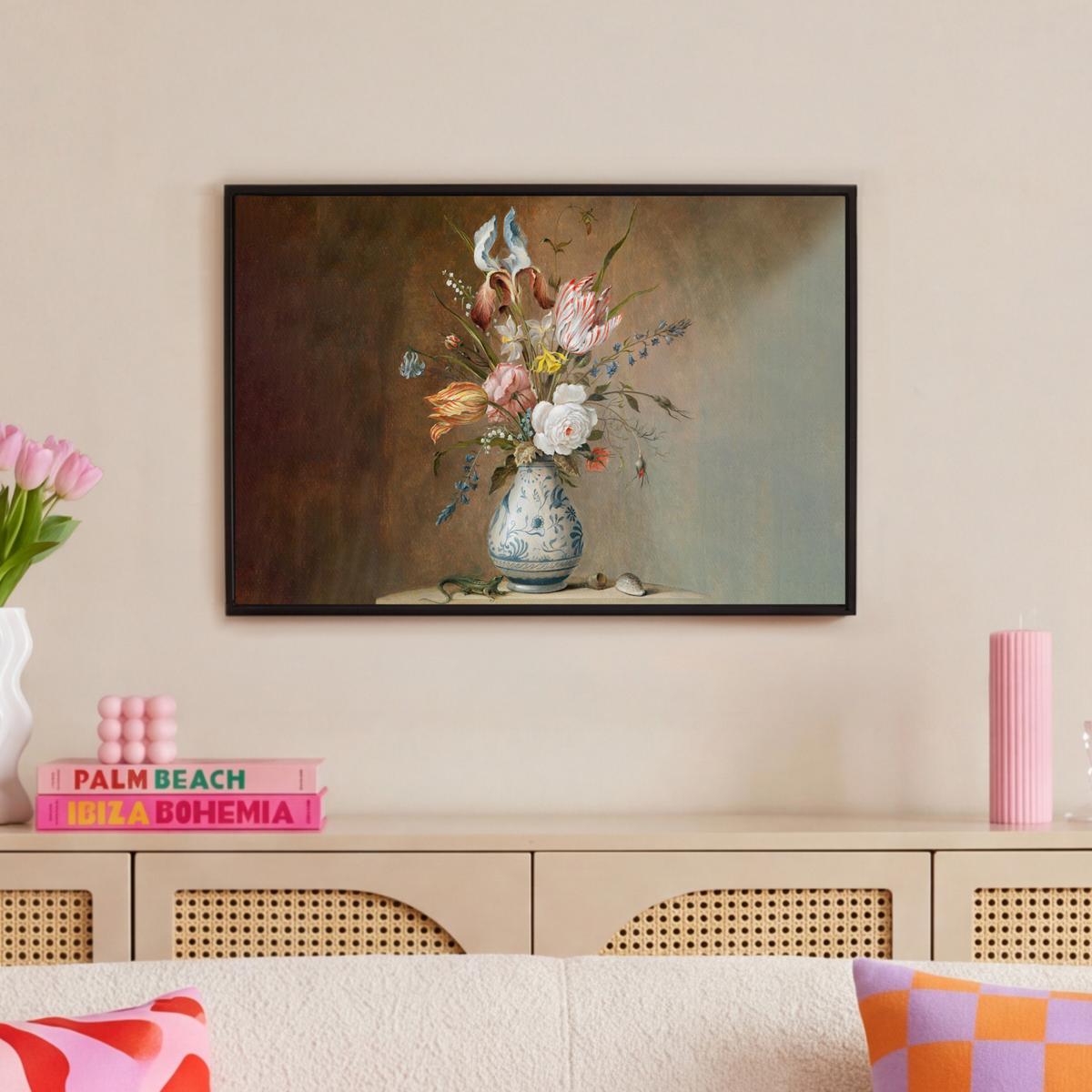 LEINWAND Bilder mit Rahmen - Alte Meister - Blumen - Balthasar van der Ast - 60x40 - Hellbraun, Textil (60/40cm) - MuchoWow