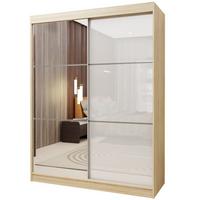 SCHWEBETÜRENSCHRANK VITALE 150/216/61 cm 2-türig mit Spiegel Sonoma Eiche - Weiß/Sonoma Eiche, Holzwerkstoff (150/216/61cm) - MASSENO