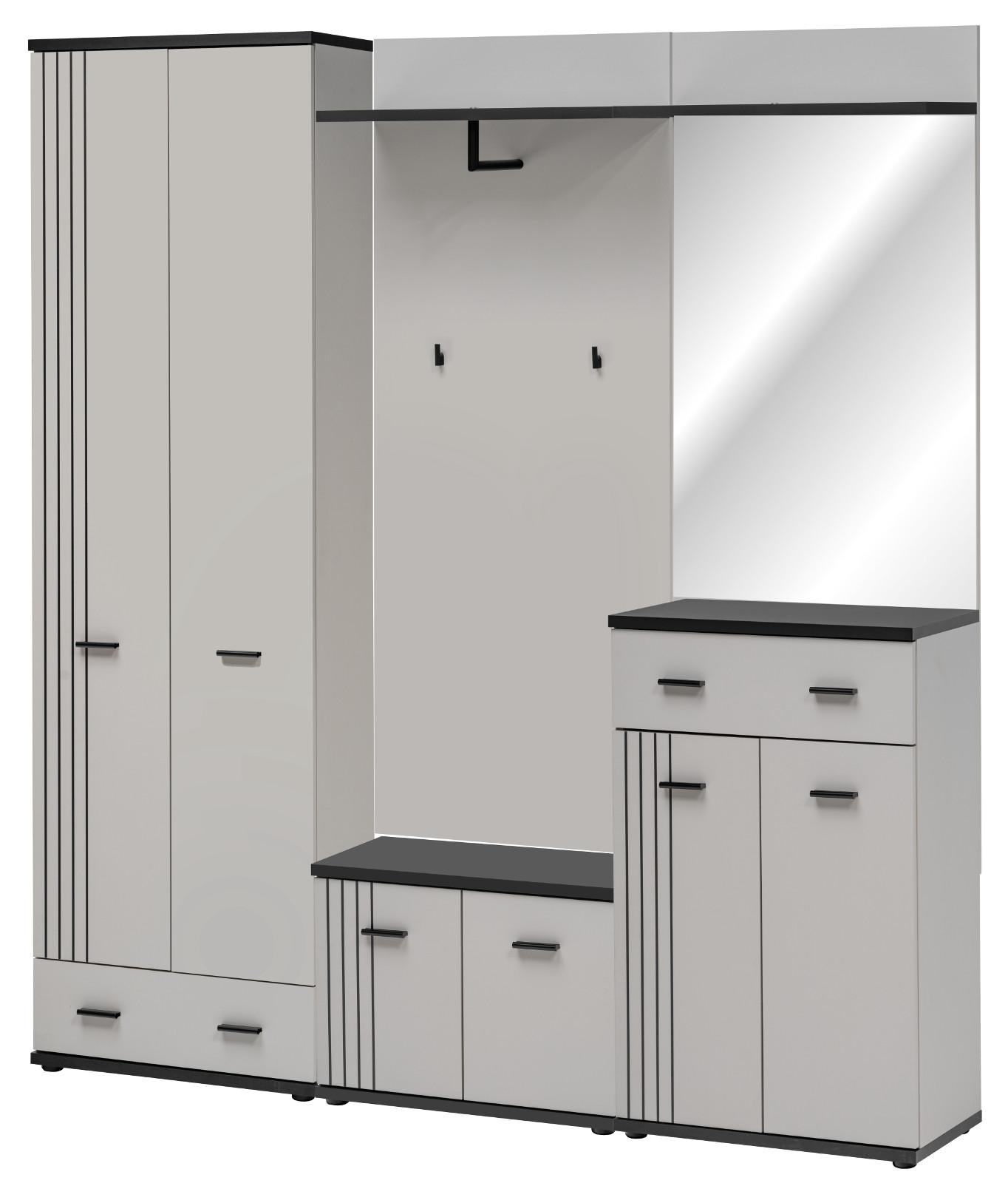 GARDEROBEN-SET Kaschmir, schwarz 5-teilig, Flurgarderobe 180 cm in modernem Design - Kaschmir/Schwarz, Glas/Holzwerkstoff (180/203/32cm) - Inn.Furn