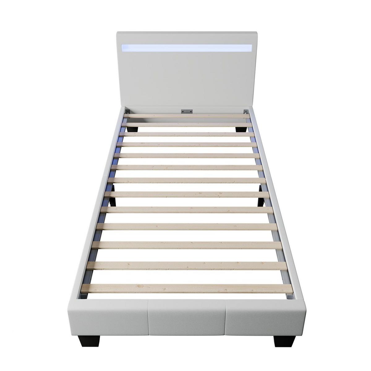POLSTERBETT Verona mit LED weiß 90x200cm - Weiß, Holz (95/200cm) - Juskys