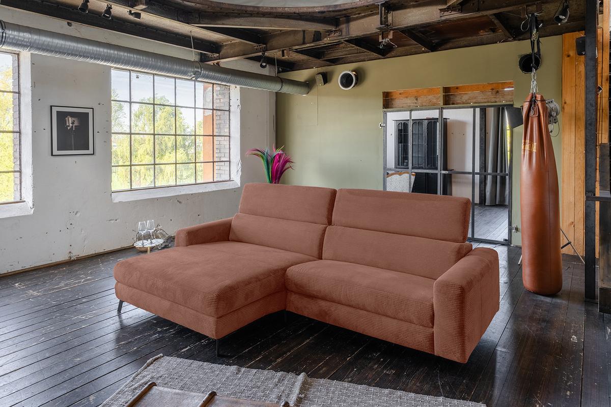 ECKSOFA LAISKA Braun Cord - Schwarz/Braun, Textil/Metall (282/177cm) - KAWOLA