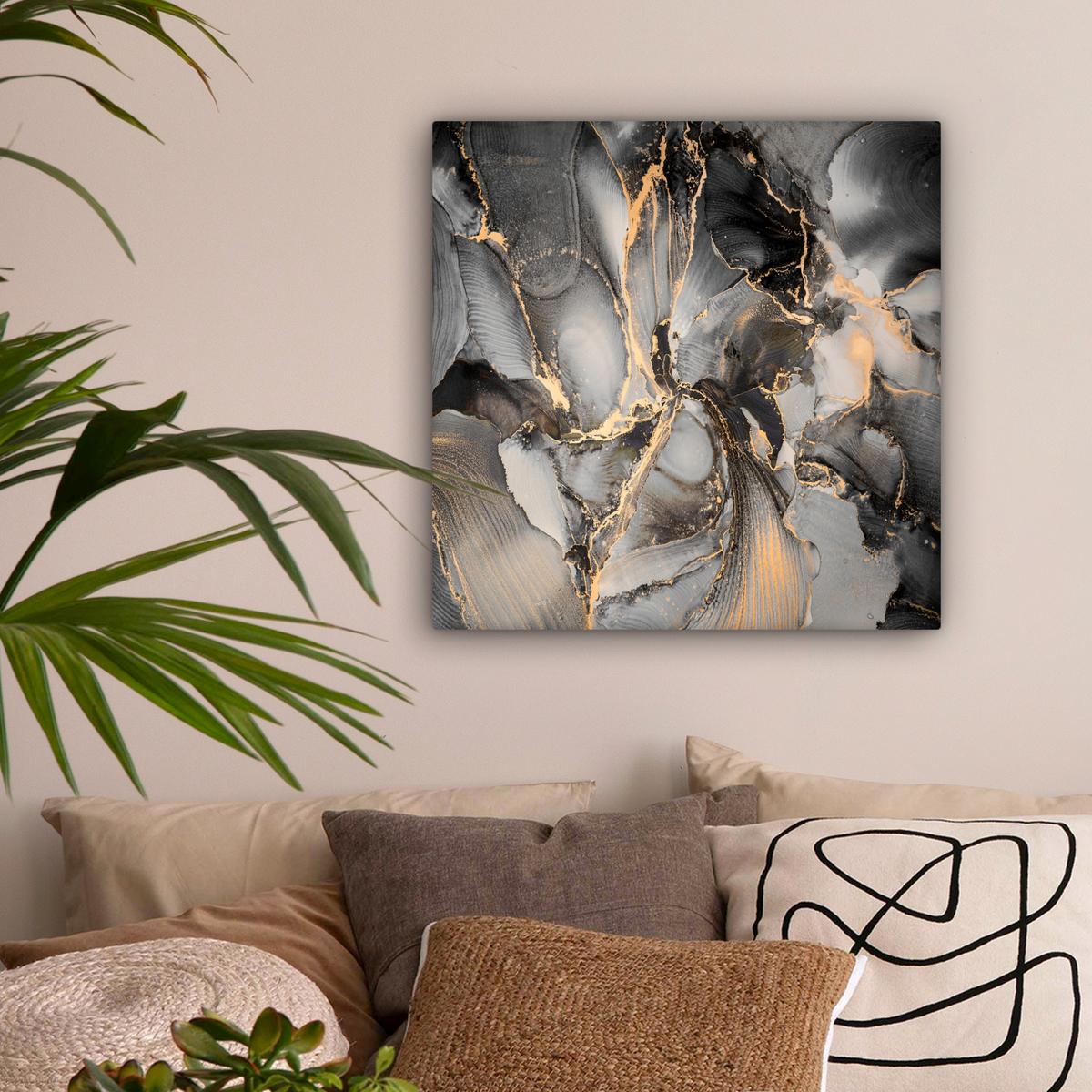 LEINWANDBILD Grau - Luxus - Gold - Marmor Wandbild Wohnzimmer 50x50 cm - Dunkelgrau, Textil (50/50cm) - MuchoWow