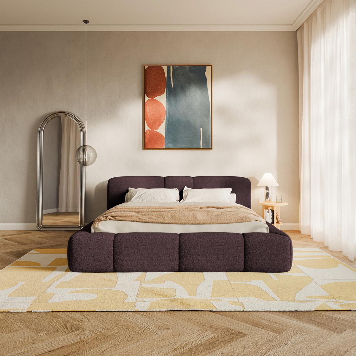 POLSTERBETT Bowia, Bettkasten Burgund Plüsch, 140x200 cm - Schwarz/Kupferfarben, Textil (140/200cm) - Selsey