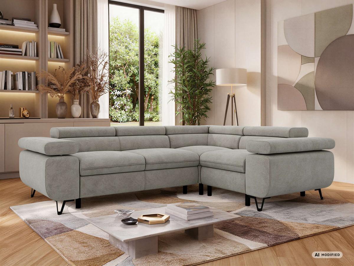 ECKSOFA ORSO L Hellgrau Stukture - Rechts Seite - Hellgrau/Schwarz, Textil/Metall (268/197cm) - MKS