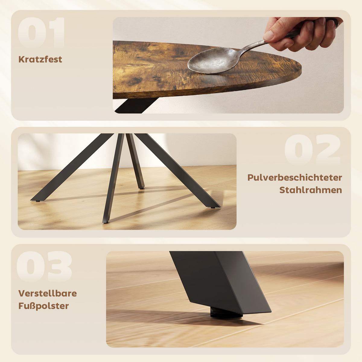 ESSTISCH rund Dunkelbraun 120/120/75 cm - Braun, Metall (100/100/75cm) - HOMCOM