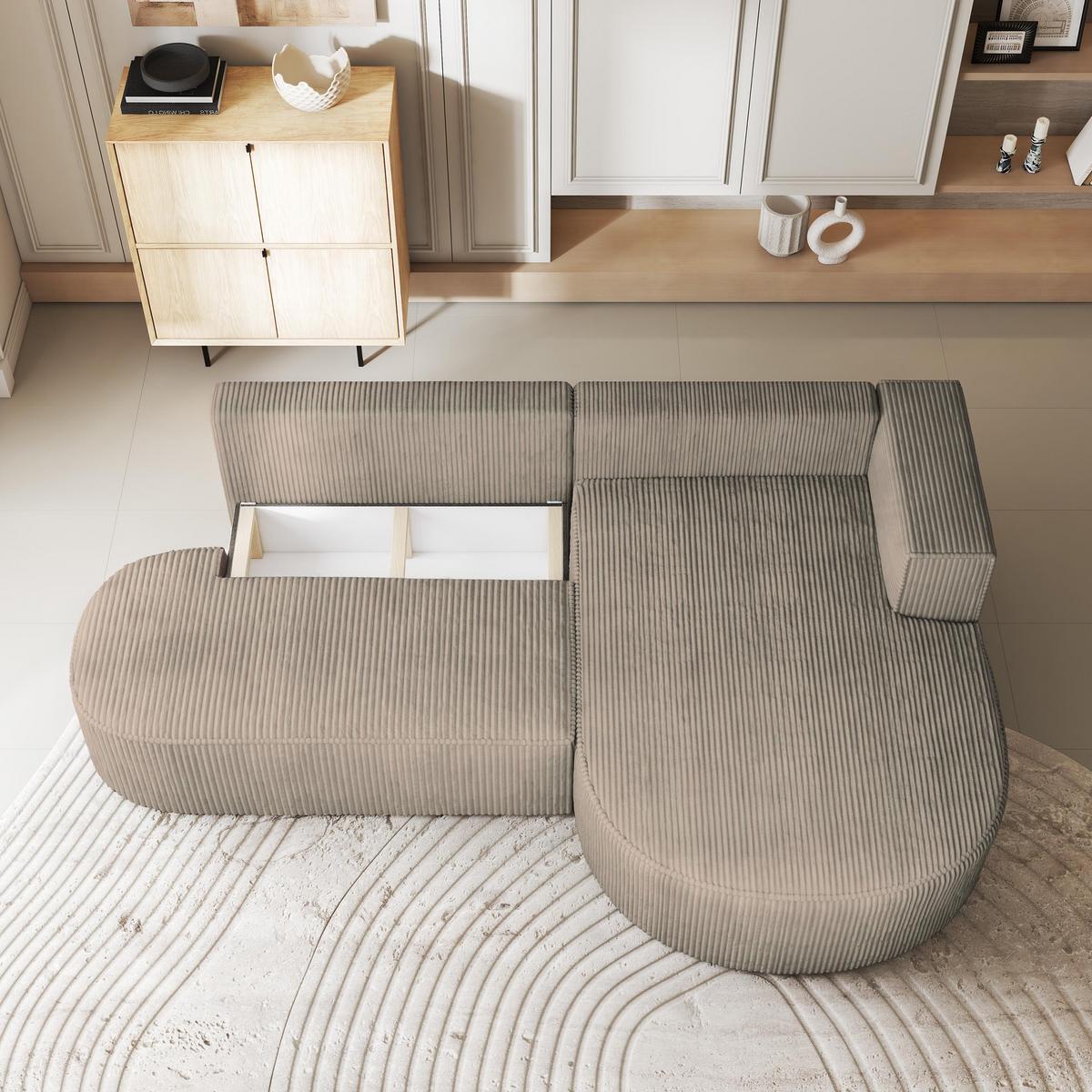 ECKSOFA CORTIO P R-S Beige Kordstoff mit Schlaffunktion - Beige, Holz (265/174cm) - MASSENO